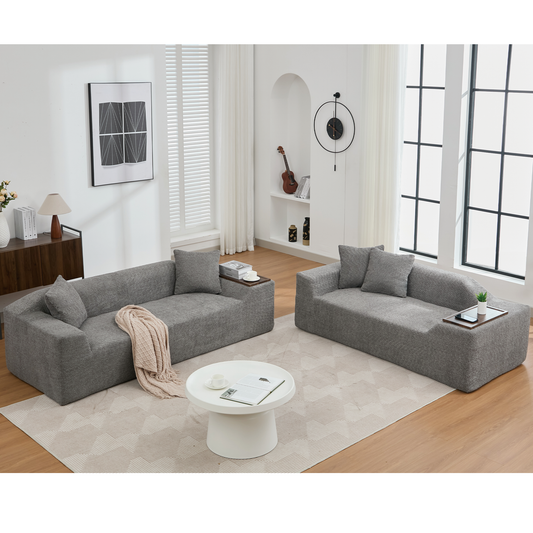 [NEW ARRIVED] [VIDEO PROVIDED]2 Piece Boucle Cloud Sofa Set, Upholstered Sofa Set, Modern 3 Seater and 2 Seater Sofa with MDF End Table for Living Room ,Apartment,3+2 couch,Boucle,Dark Gray W2108S00079