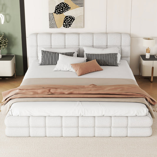 Queen Size Upholstered Platform Bed, White  DL001520AAK