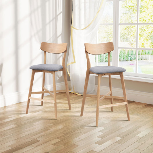Wooden Bar Chairs Set of 2, Modern Soft Upholstered Kitchen Island Chairs, Counter Height Stool with Backrest,Wooden Frame Chairs with Footrest for Pub,Living Room,Restaurant,OAK W2582P197592