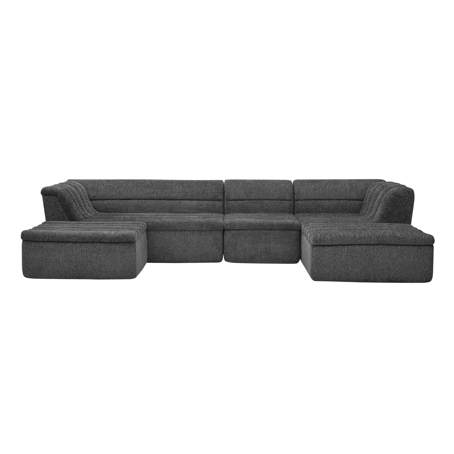 Black Chenille U-Shaped Modular Sectional Sofa with Chaise and Movable Ottoman, 135' Long, Wave-Shaped Armrest, No Pillows Included  W1413S00123