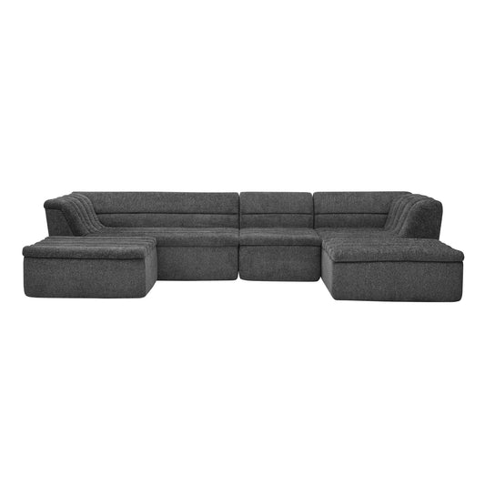 Black Chenille U-Shaped Modular Sectional Sofa with Chaise and Movable Ottoman, 135' Long, Wave-Shaped Armrest, No Pillows Included  W1413S00123