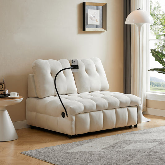Modern sofa velvet pull-out bed,Independently removable backrest,  have USB port  and swivel phone stand ,beige  W1825P194232