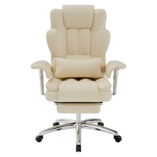 Office Chair, Big and Tall Executive Office Chair with Footrest, Leather Computer Chair, Ergonomic Reclining Chair High Back , Large Home Office Chair (Beige)  W2367P212099