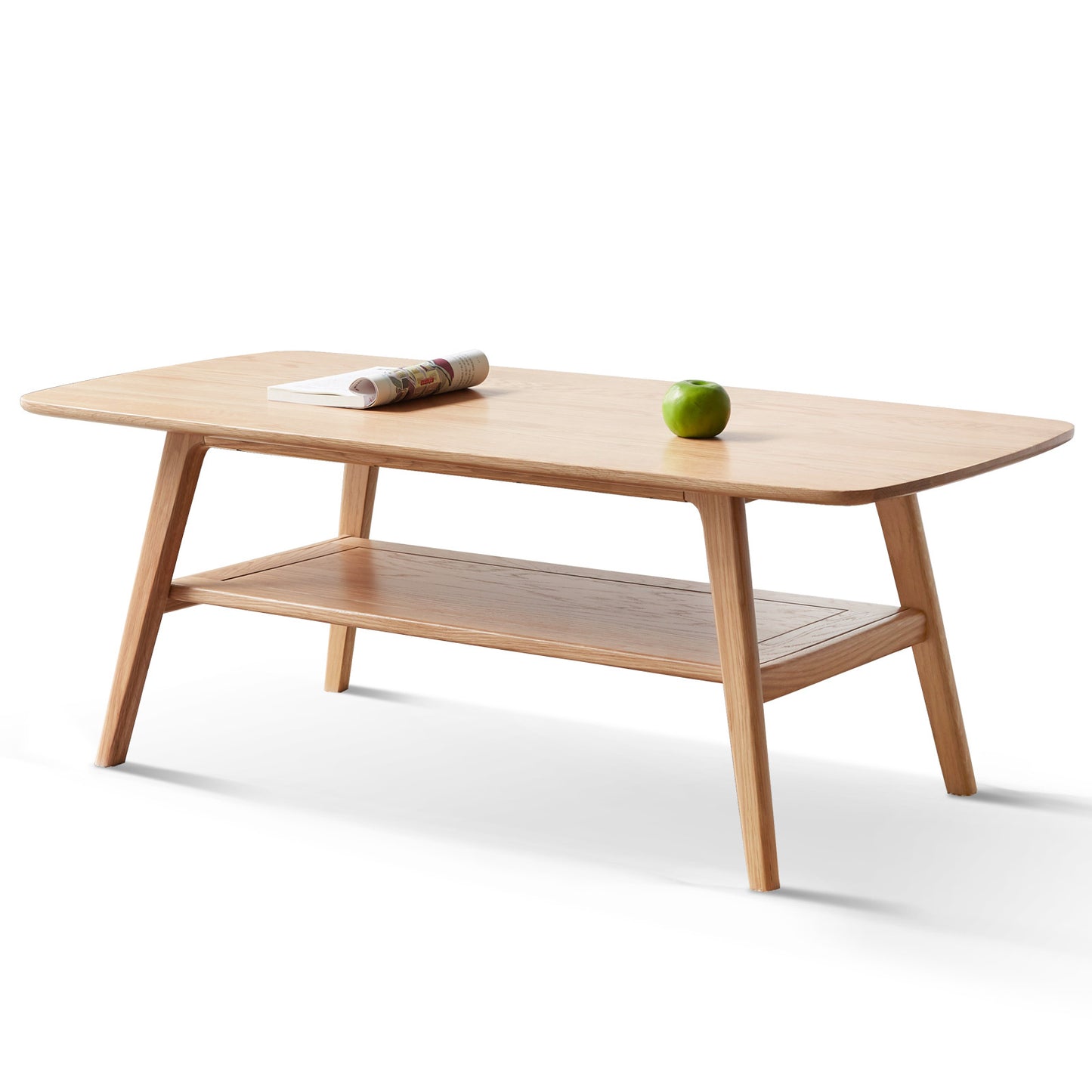 Natural Wood Center Table Low Table with Storage Shelf, Solid Wood Top, Easy to Assemble, 31.5''  W128362453