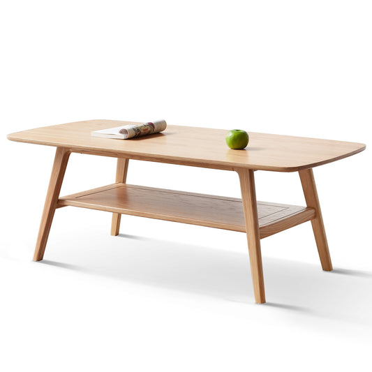Natural Wood Center Table Low Table with Storage Shelf, Solid Wood Top, Easy to Assemble, 31.5''  W128362453
