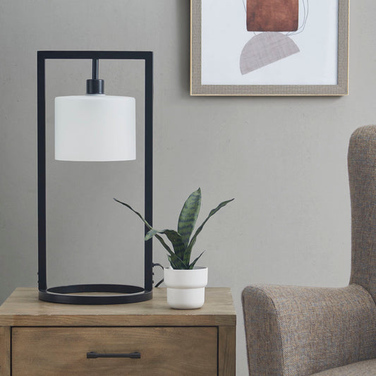 Metal Table Lamp with Glass Drum Shade  B03596583