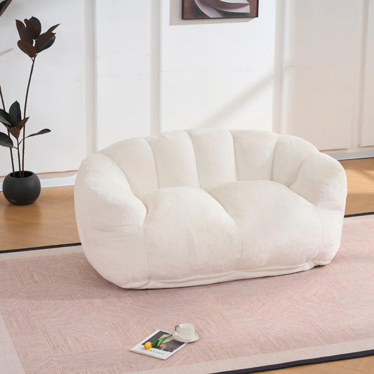 Two seater Floor Lazy Sofa for Living Room Bedroom, Bean Bag Chair for Adults, Ultra Soft Fluffy Loveseat Bean Bag Sofa, Cozy Reading Chair with Filler, Beige  W3523P450056