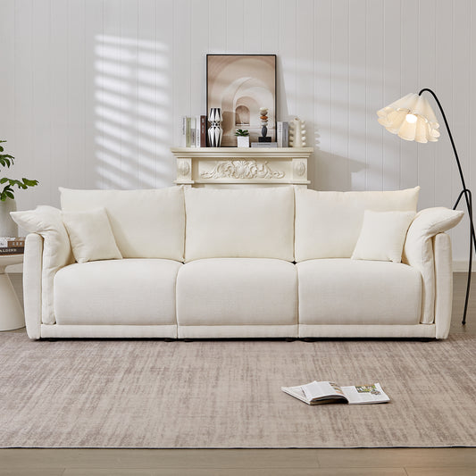 98.5' 3-seater sofa with unique design and soft arm pillows Contemporary style linen sofa with 3 comfortable cushions with 2 pillows Suitable for living room bedroom and office,beige W1193S00144