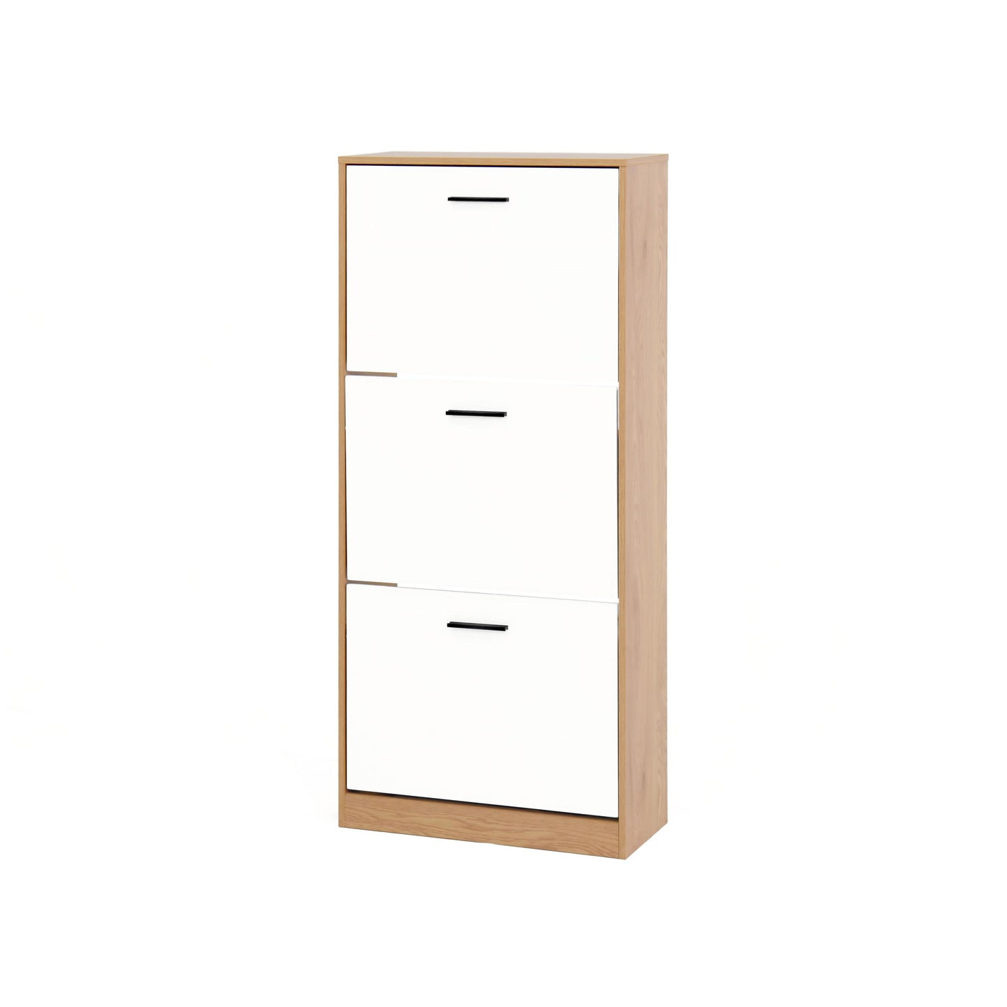 Freestanding Shoe Storage Cabinet with 3 Flip Drawers, White & Natural Particle Board, 47.2 Inches Tall W409P194946