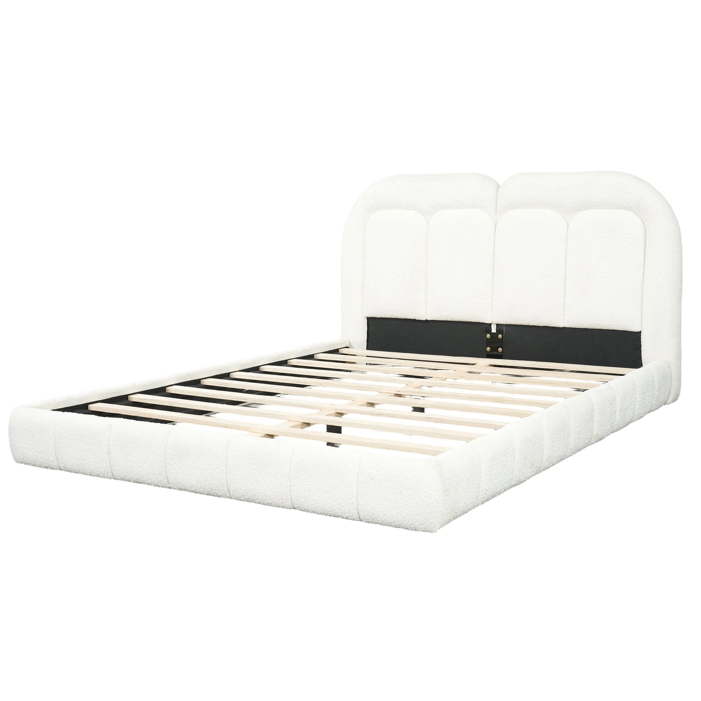 White Queen Size Boucle Upholstered Platform Bed with Tufted Headboard, Durable Wood and Fabric Frame, 800lbs Support, Easy Assembly  N769Q443255W