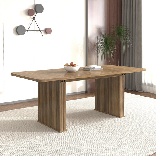 Modern Dining Table for 6-10 People, Wood Kitchen Table with Double Robust Pedestal, Wooden Dinner Table for Dining Room  W1347S00012