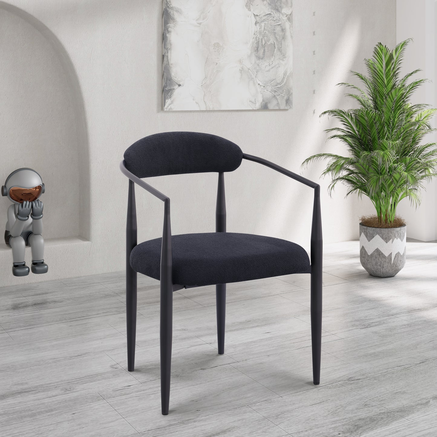 Woker Dining Chairs Set of 2, Mid-Century Modern Dining Chairs, Kitchen Dining Room Chairs, Round Boucle Backrest Sherpa Dining Chair with Black Metal Legs W1567P206902