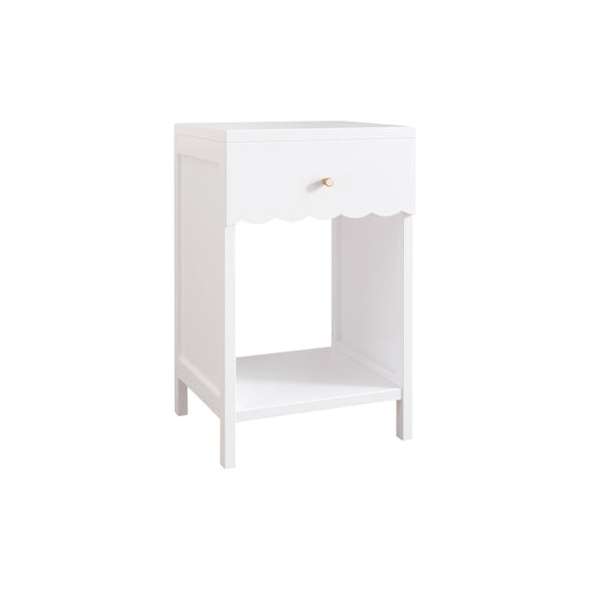 Modern White Nightstand with Drawer and Open Shelf, Scalloped Edge Bedside Table for Bedroom, Cute Minimalist Side Table for Kids Room or Girls' Room  W808P298016