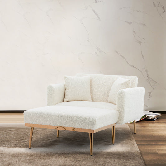 COOLMORE fashionable and classic style chaise lounge chair / accent chair for Living Room, bedroom (Teddy White)  W395S00045
