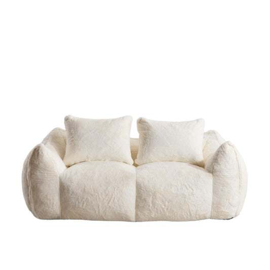 Giant Bean Bag Couch for Adults, Ultra Soft Fluffy Loveseat Bean Bag Sofa, Oversized Chase Lounge Chair Indoor for Living Room Bedroom, No Assembly Required Cozy Reading Chair with Pillows, White  W3723P353892