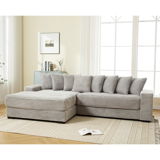 [NEW ARRIVED] [VIDEO PROVIDED] Oversized Two-Piece  Couches,  L Shaped Sofa, Corduroy, Left Chaise Daybed,with Armrests,Eight Throw Pillows,Corner Sofa,Easy To Assemble,  Gray W2108S00058