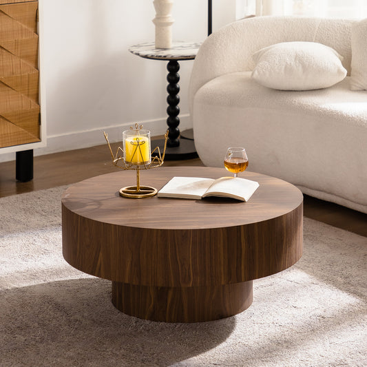 Round Wood 30.51 inch Coffee table for Living Room Table Walnut Suitable for Bedroom, Living Room, Office W3081P315307