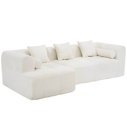 Modern Beige Modular Sectional Sofa with Deep Seating and Side Pockets, Chenille Upholstery, 101.2'  N719S001890A