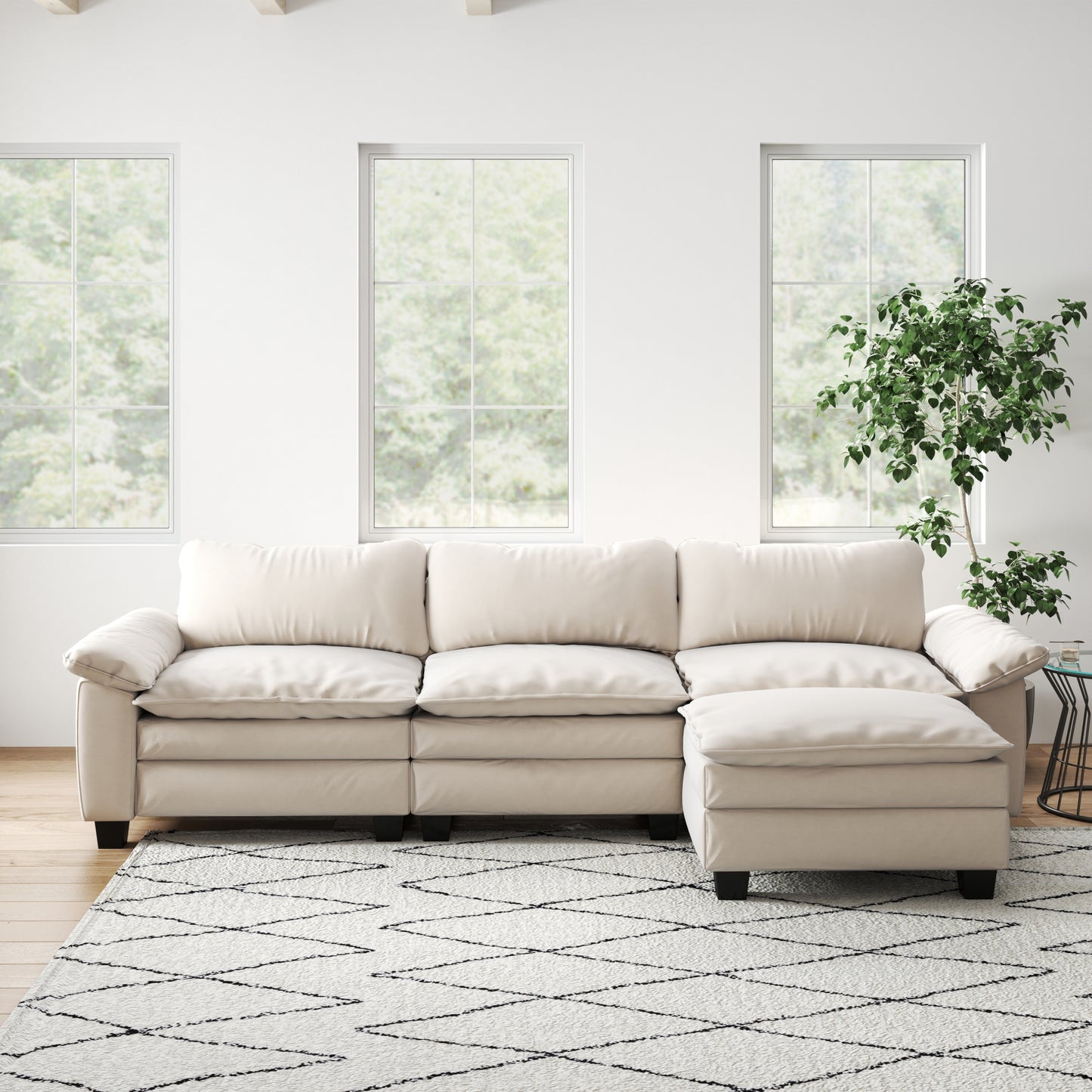 Living Room Furniture Luxury Sectional Sofa Couch with Ottoman Soft Velvet Upholstered Sofa Beige  W1097S00145