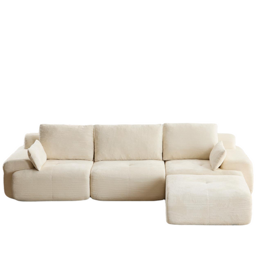 Modern Memory Foam Compressed Sofa,Large Sectional Couches for Living Room,Pet-Friendly Cloud Modular Sectional Sofa,Corduroy Fabric,Extra Deep Loveseat,No assembly required, BEIGE W3723S00013