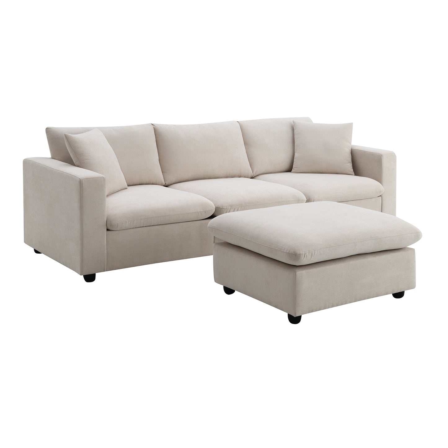 Modern Sectional Sofa with Movable Ottoman and Throw Pillows in Beige, Polyester Fabric, 101*66 inches  N723S9023A