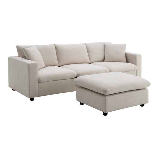 Modern Sectional Sofa with Movable Ottoman and Throw Pillows in Beige, Polyester Fabric, 101*66 inches  N723S9023A