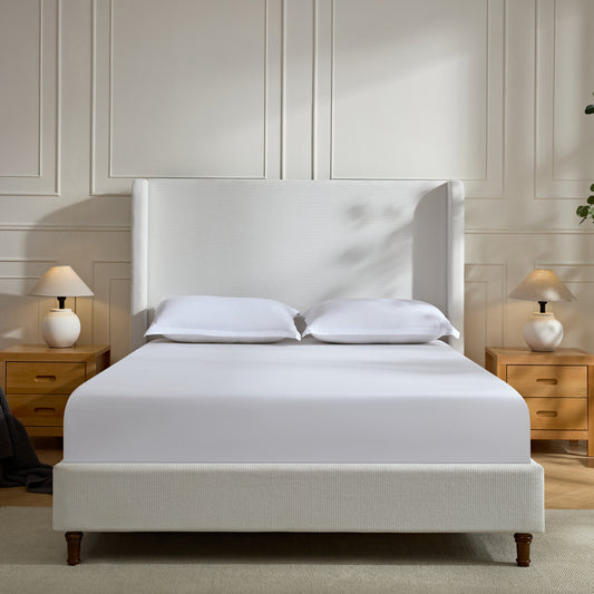 Harper Tall Headboard Upholstered Bed / 54' High Headboard / Elegant Simplicity  / No Box Spring Needed / Easy Assembly / Queen / Cream White Chenille  B083P227886