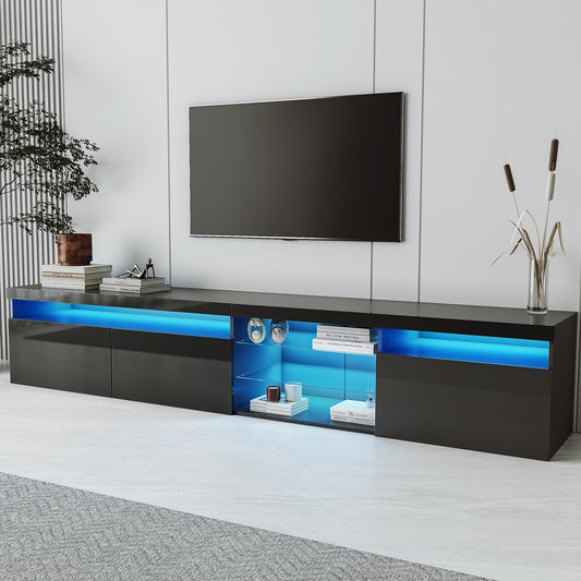 ON-TREND Unique Design TV Stand with 2 Glass Shelves, Ample Storage Space Media Console for TVs Up to 105', Versatile TV Cabinet with LED Color Changing Lights for Living Room, Black  WF314584AAB