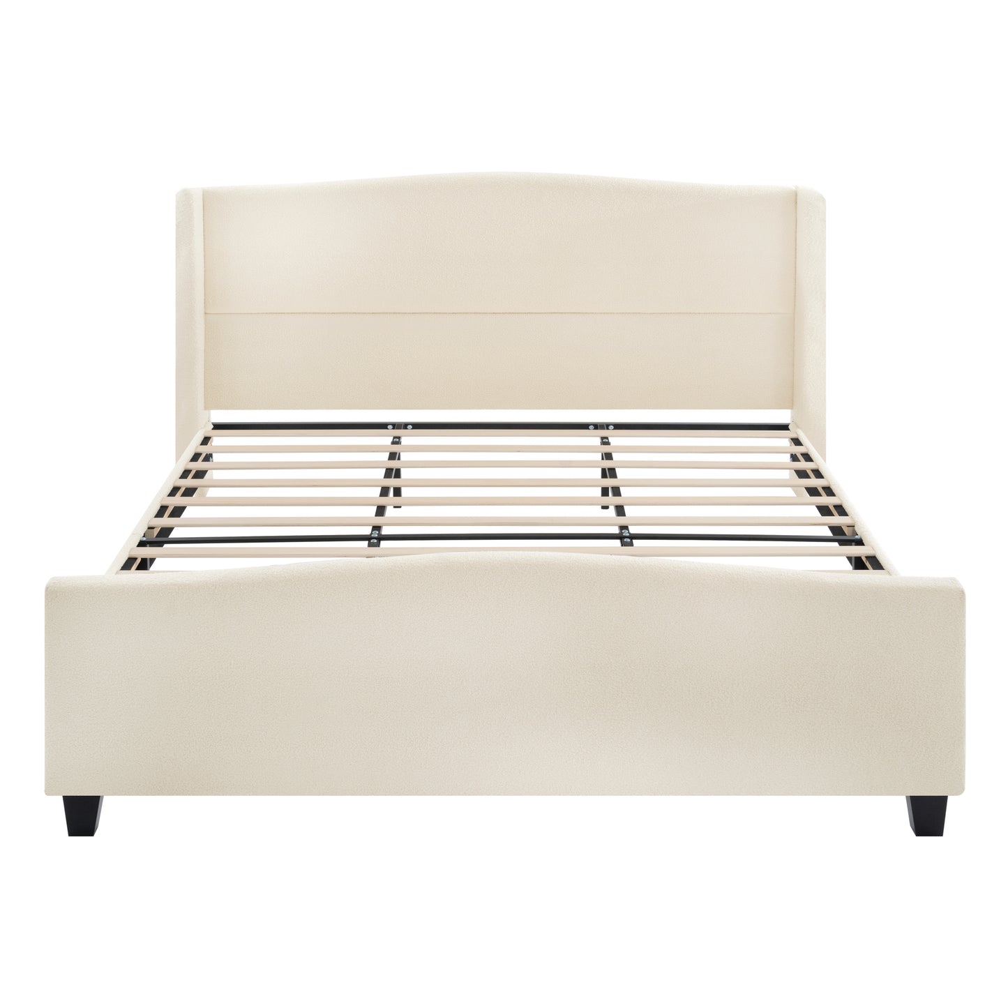 King Size Platform Bed Frame with 49.21' High Upholstered Headboard and 27.17' High Footboard, Teddy Velvet, 12 Slat Support, Solid Wood Feet, No Box Spring Needed, White  W1716P335672