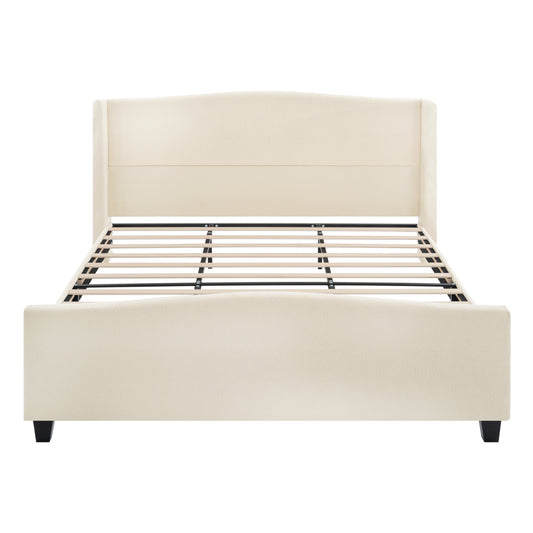 King Size Platform Bed Frame with 49.21' High Upholstered Headboard and 27.17' High Footboard, Teddy Velvet, 12 Slat Support, Solid Wood Feet, No Box Spring Needed, White  W1716P335672