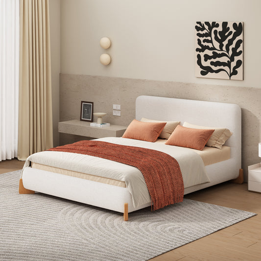 Elegant Boucle Upholstered Bed, A Luxurious and Comfortable Bedroom Centerpiece, Queen Size, White  N769P227994Q