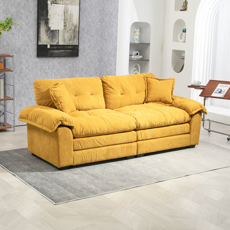 84' Chenille Sofa Small Sofa Loveseat Deep Seat Sofa Couch with 2 Throw Pillows & Memory Foam for Living Room Apartment Office Lounge-Yellow W676S00012