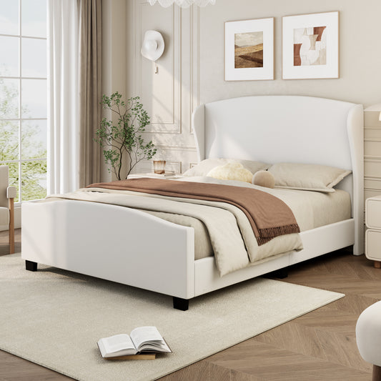 Queen Size 51' High Headboard Wingback Linen Upholstered Bed No Box Spring Needed, Beige  N701P208365A