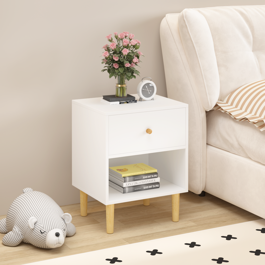 23.22''H Wooden Nightstand with One Drawer One Shelf for Kids, Adults, White W808P212703