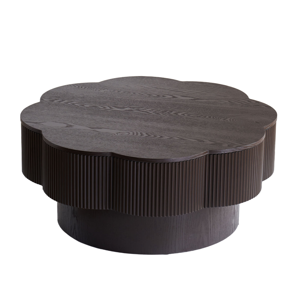 Modern Plum Blossom Shaped Coffee Table with Storage in Dark Brown, Natural Wood Veneer, 31.50' Square, MDF & Iron Frame  W757P357556
