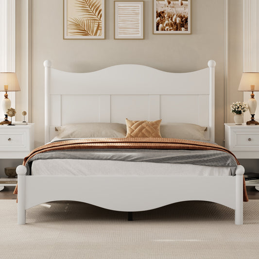 Queen Size Elegant Design Wood Platform Bed Frame,Retro Style Platform Bed with Wooden Slat Support,White  N733P199703K