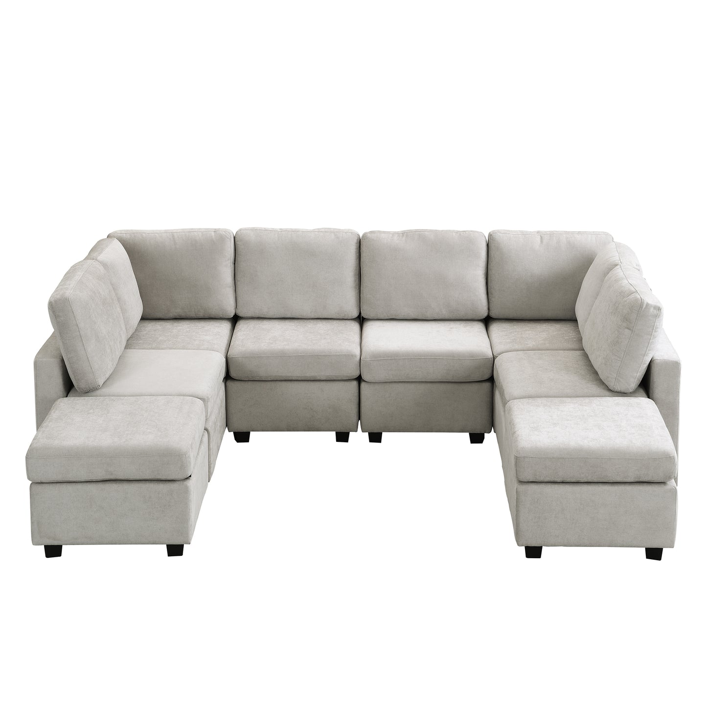 U-shaped Sectional Sofa Couch with Ottomans, USB Ports, Grey Chenille Fabric, 103' N719S001620E