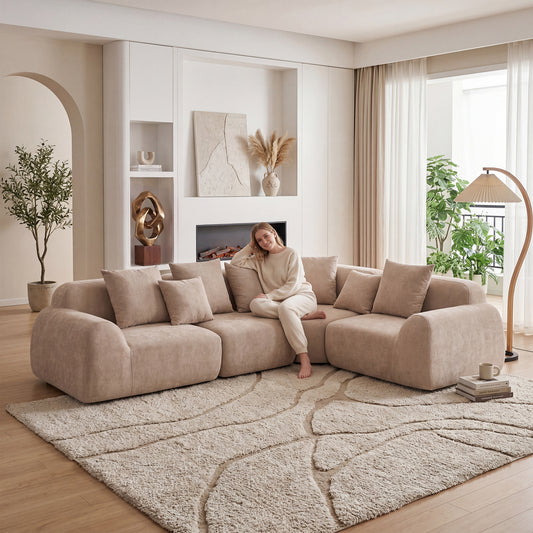 Oversized Cloud Velvet Curved Sectional Couch 118', Boneless Couch with L-Shape Chaise, Upholstered Compression Memory Foam Modular Sectional Sofa for Living Room, No Assembly Required  W3728S00013