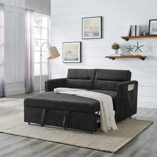 Loveseats Sofa Bed with Pull-out Bed,Adjsutable Back and Two Arm Pocket,Black (54.5'x33'x31.5')  W48766865