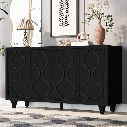 U_STYLE Stylish Storage Cabinet Sideboard Wooden Cabinet with Embossed Curved Doors,Suitable for Living Rooms, Entrance and Study Rooms  N711P205936B
