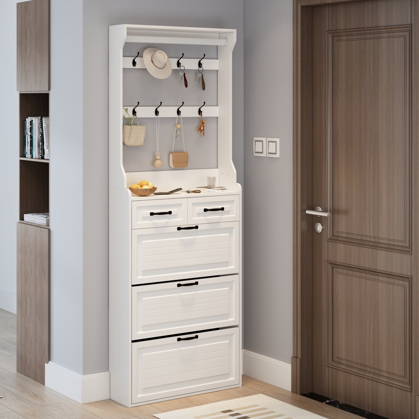 NEW White color shoe cabinet  with 3 doors 2 drawers with hanger,large space for storage W1320P236454