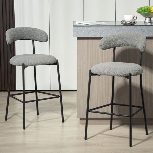 26'' Counter height bar stools Teddy fabric cover kitchen island counter bar stool with black powder coating base and footrest(Grey)  W2215P196283