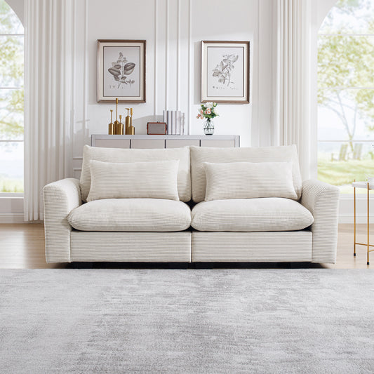 Beige Corduroy Sofa Couch, Deep Seat Couches for Modern Living Room/Apartment/Office  W714S00637