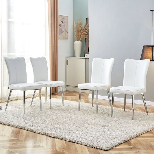 Modern minimalist dining chairs, office chairs. 4-piece set of white PU seats with silver metal legs. Suitable for restaurants, living rooms, and offices. C-008   W1151116741