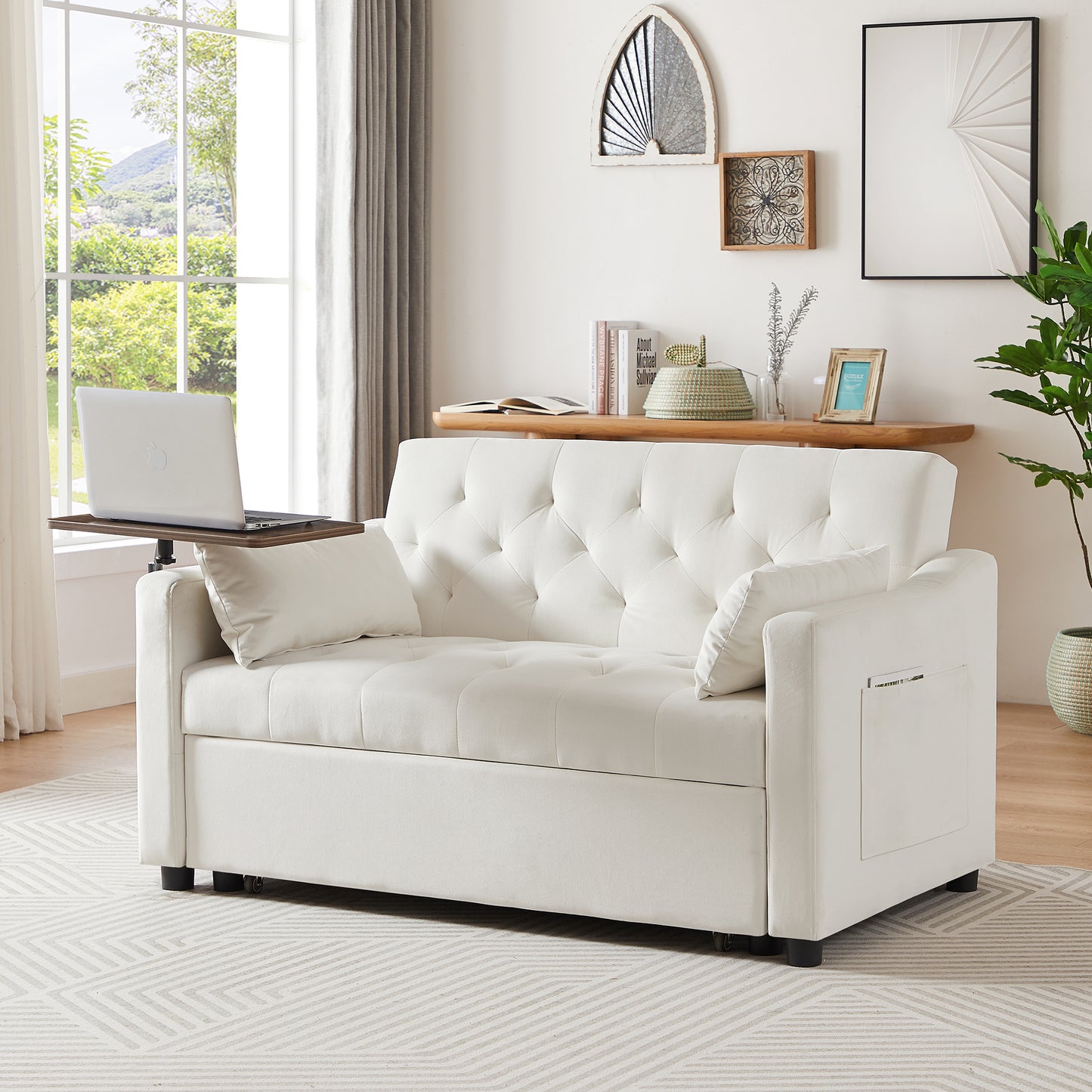 CREAM WHITE VELVET SOFA BED  W588136688