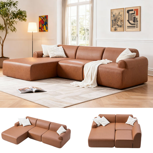 105'' Modular Sectional Sofa Couch ,Boneless couch, Compressed couch, Detachable and washable, replaceable sofa cover, Modern Woven-Textured Upholstery, Convertible L-Shaped Design for Living Room W3565S00021
