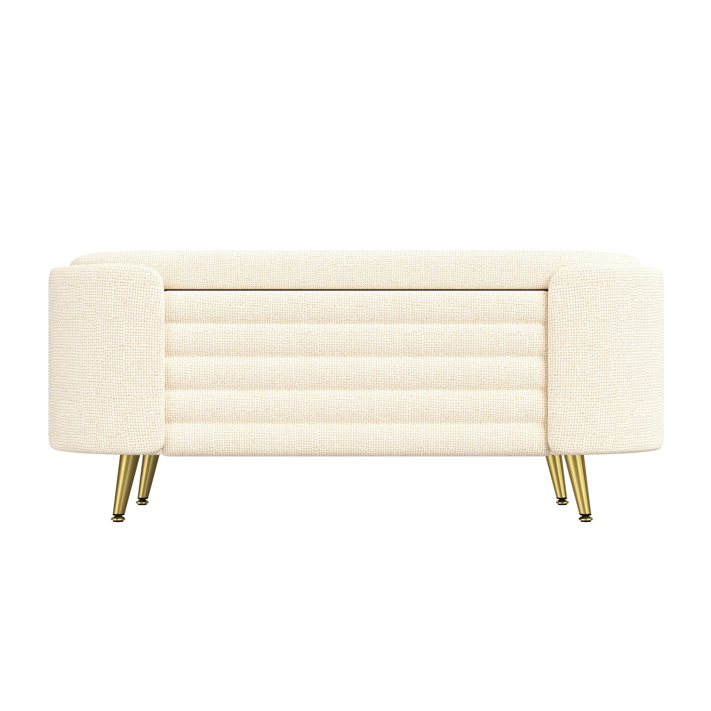 Modern Oval Storage Ottoman in Beige with Chenille Upholstery and Metal Legs, 44.9'L x 18.3'W x 18.5'H  N719P305628A