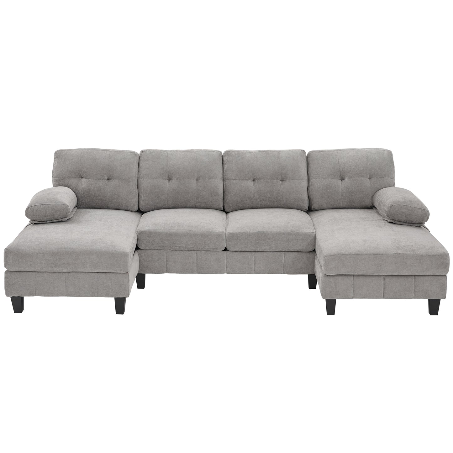 U-shaped Sectional Sofa 103.5' Chenille Fabric Couch with Dual Chaise Lounges, Storage Pockets and Armrest Pillows, Grey  N719S002040E
