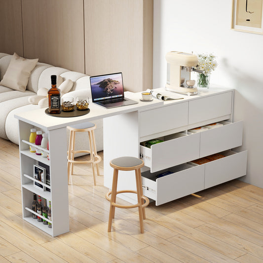 L Shaped Computer Desk with Drawers, Modern Corner Home Office Desk with Reversible Storage Cabinet, Long Study Writing Desk Workstation for Home Office W331P286247