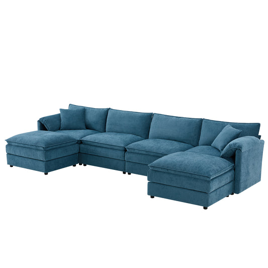 136' Chenille Modular Sectional Sofa with Deep and Wide Seat, U Shaped Cloud Couch Set, Double Cushions, 6 Seat with Movable Ottomans N723S9687C